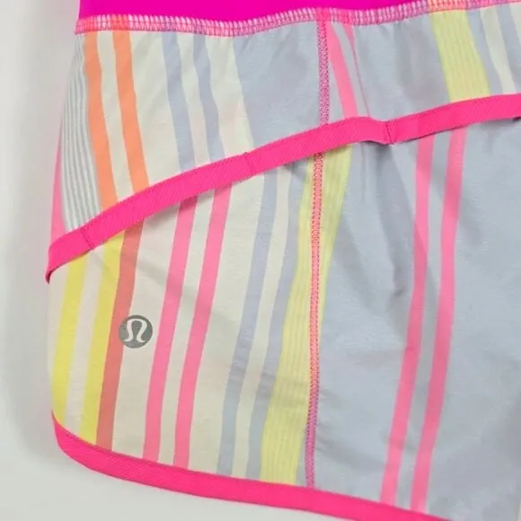 Lululemon Raspberry Glo Striped Speed Athletic Shorts Pink Lined Stretch Size 4