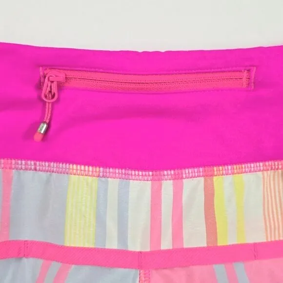Lululemon Raspberry Glo Striped Speed Athletic Shorts Pink Lined Stretch Size 4