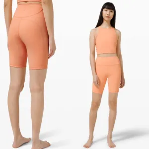 Lululemon Ribbed Contoured High-Rise Short 8&quot;Malibu Peach! EUC