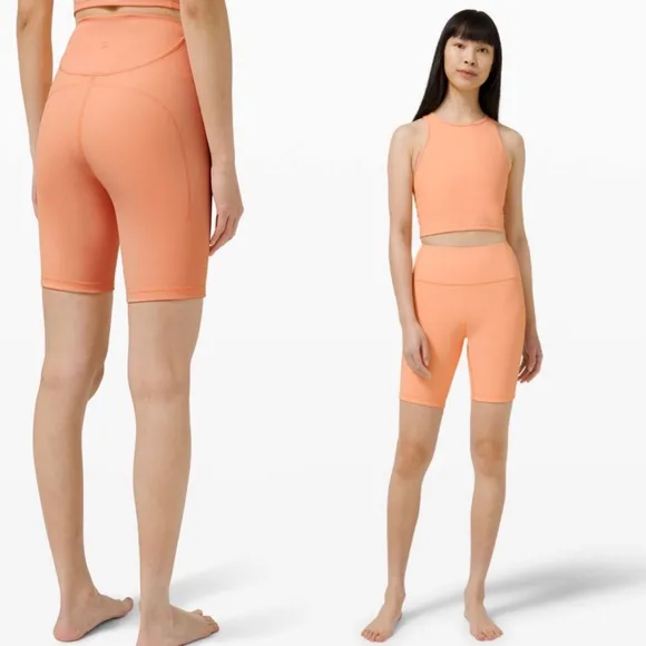 Lululemon Ribbed Contoured High-Rise Short 8&quot;Malibu Peach! EUC