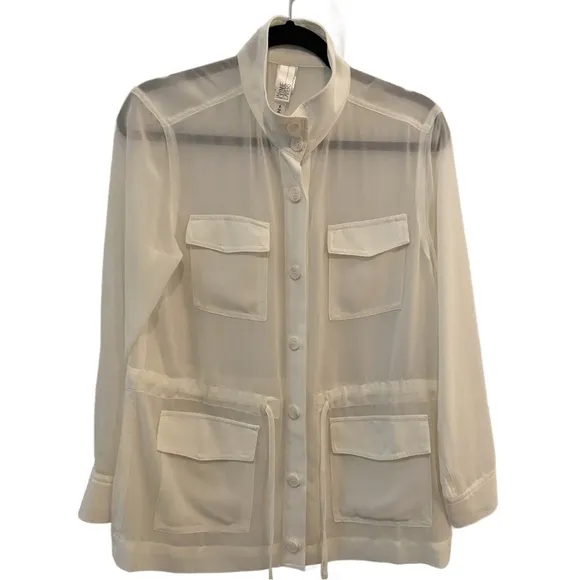 MarlaWynne Wynne Layers Chiffon Safari Jacket Crème Fraiche Size Small