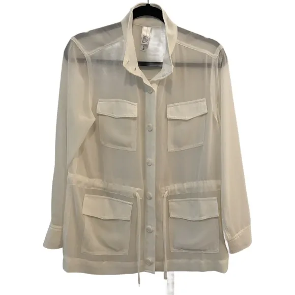 MarlaWynne Wynne Layers Chiffon Safari Jacket Crème Fraiche Size Small