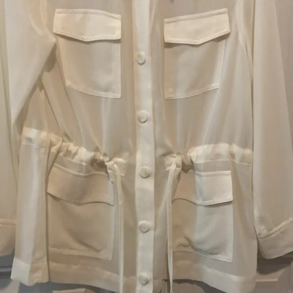 MarlaWynne Wynne Layers Chiffon Safari Jacket Crème Fraiche Size Small