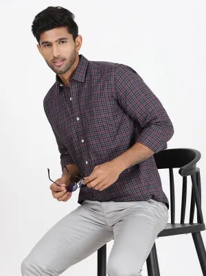 Maroon Checked Slim Fit Semi Casual Shirt | JadeBlue