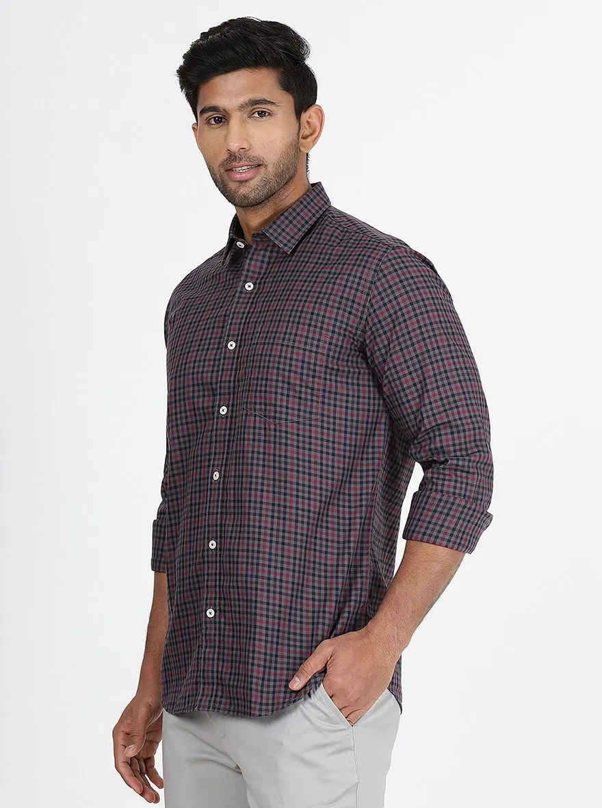 Maroon Checked Slim Fit Semi Casual Shirt | JadeBlue