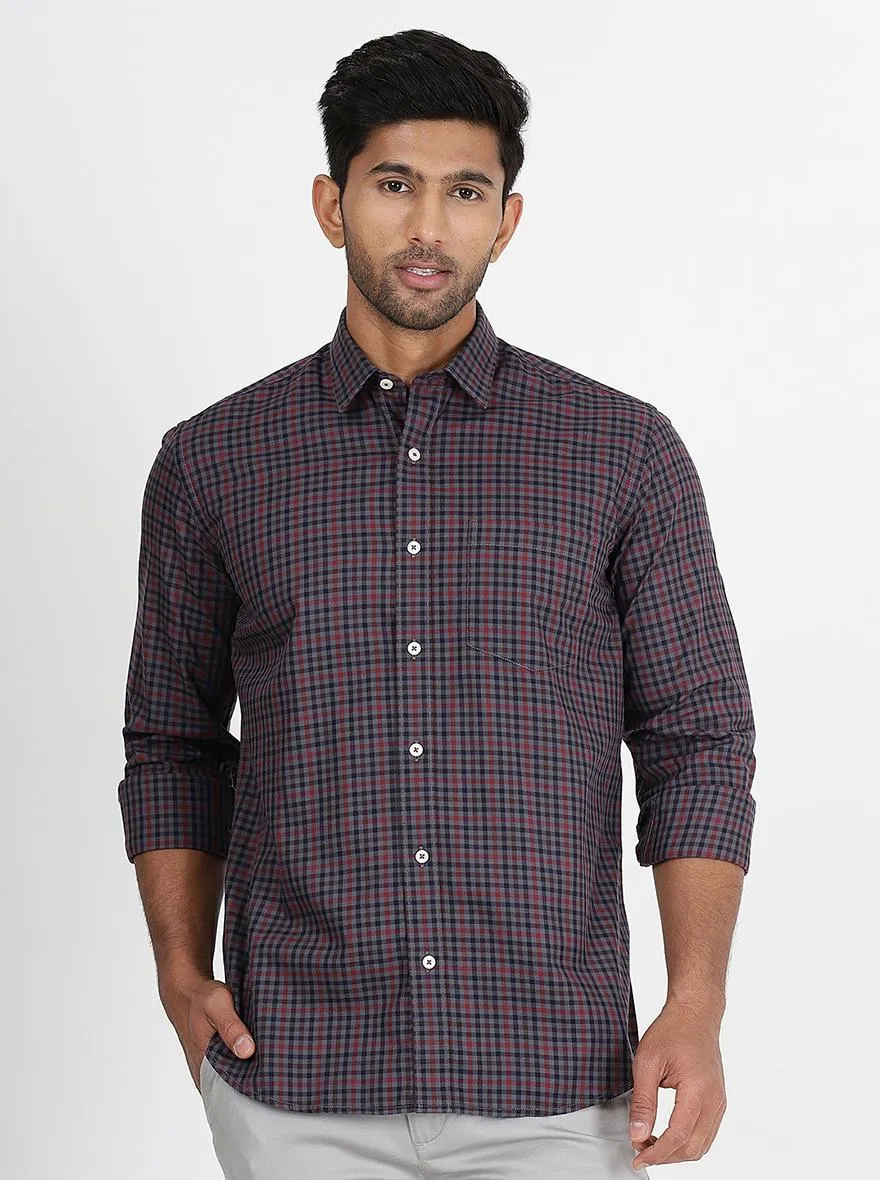 Maroon Checked Slim Fit Semi Casual Shirt | JadeBlue