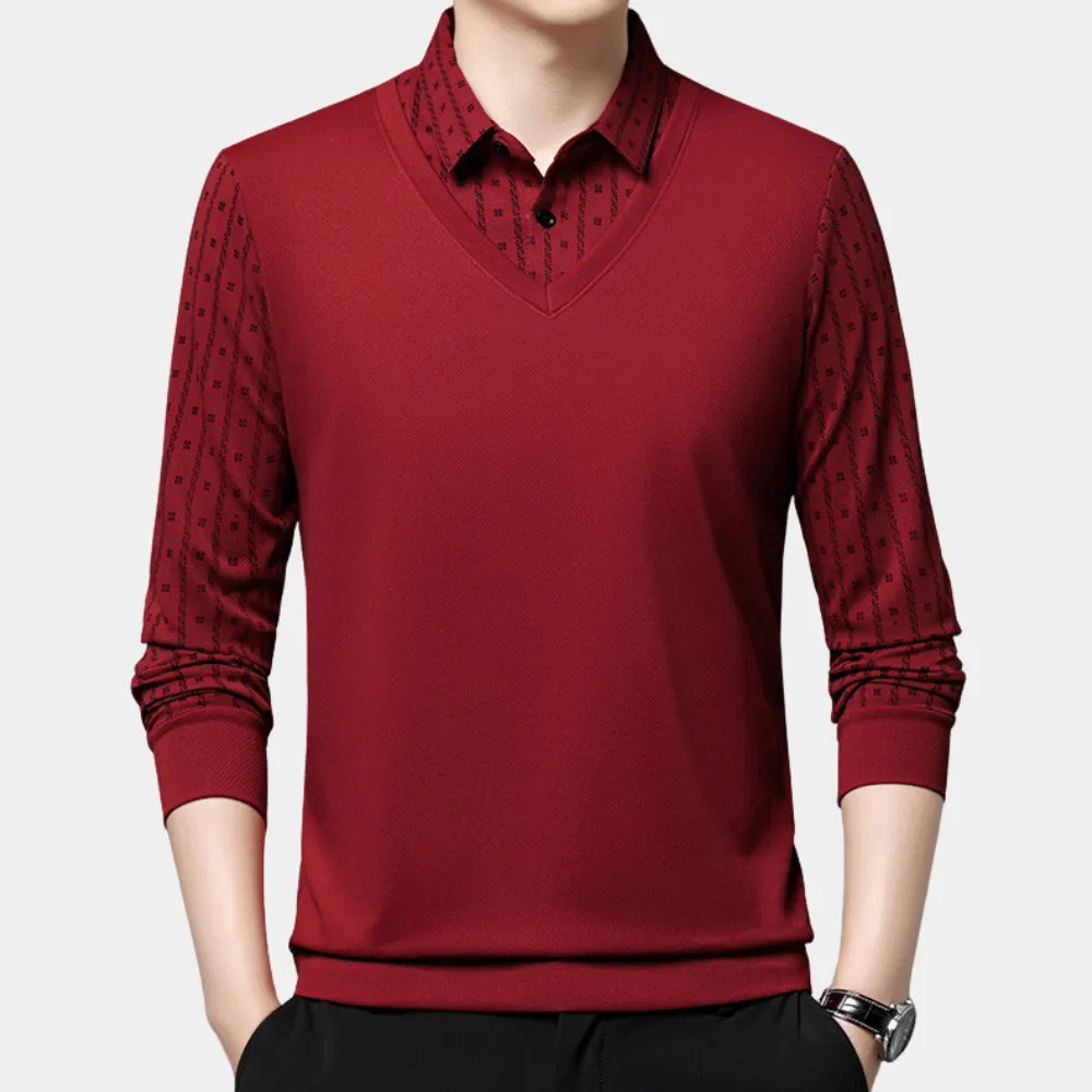 Men’s Long Sleeve Floral Pattern Polo Shirt