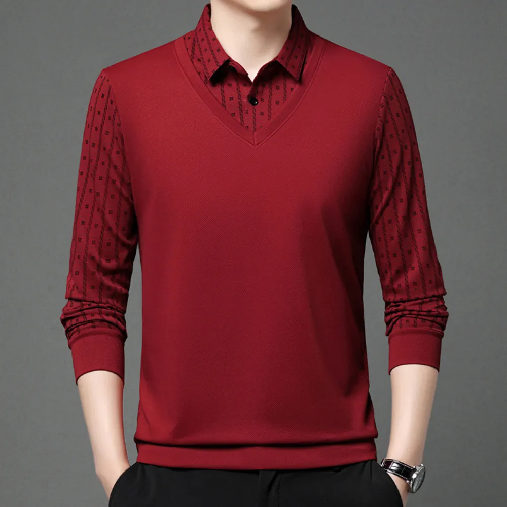 Men’s Long Sleeve Floral Pattern Polo Shirt