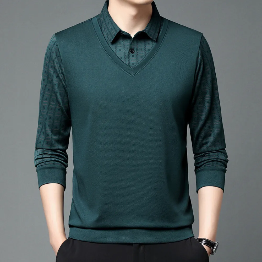 Men’s Long Sleeve Floral Pattern Polo Shirt