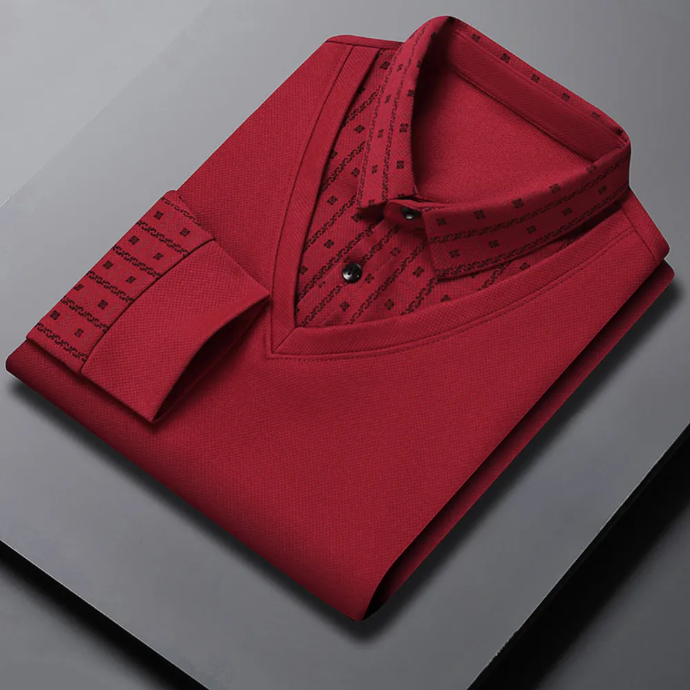 Men’s Long Sleeve Floral Pattern Polo Shirt