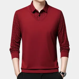Men’s Long Sleeve Floral Pattern Polo Shirt