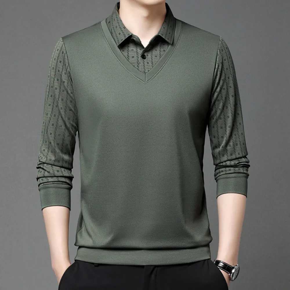 Men’s Long Sleeve Floral Pattern Polo Shirt