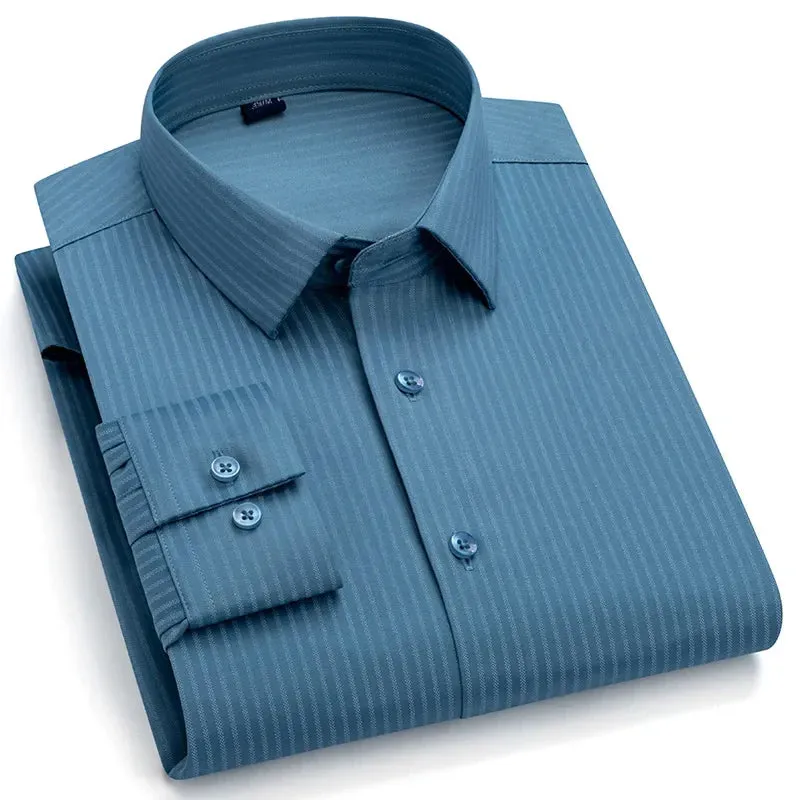 Men's Shirts Long Sleeve Slim Fit Ice Silk Non-iron Business Luxury Formal Social Dress Shirts Blouse Men Clothes
