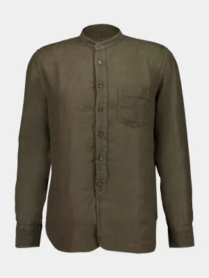 Military Green Slim-Fit Linen Shirt