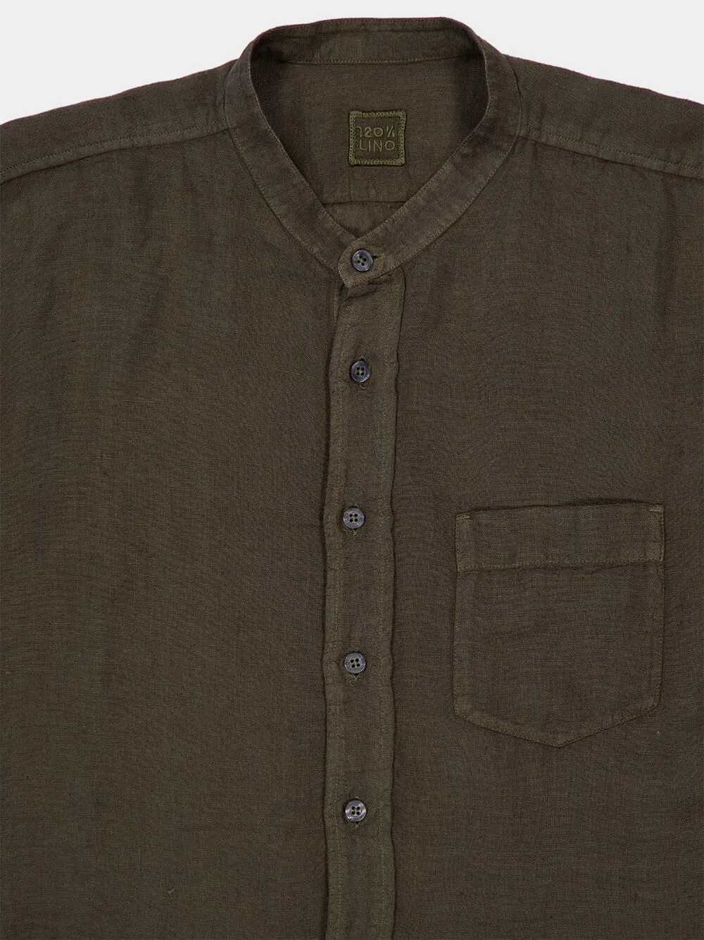 Military Green Slim-Fit Linen Shirt