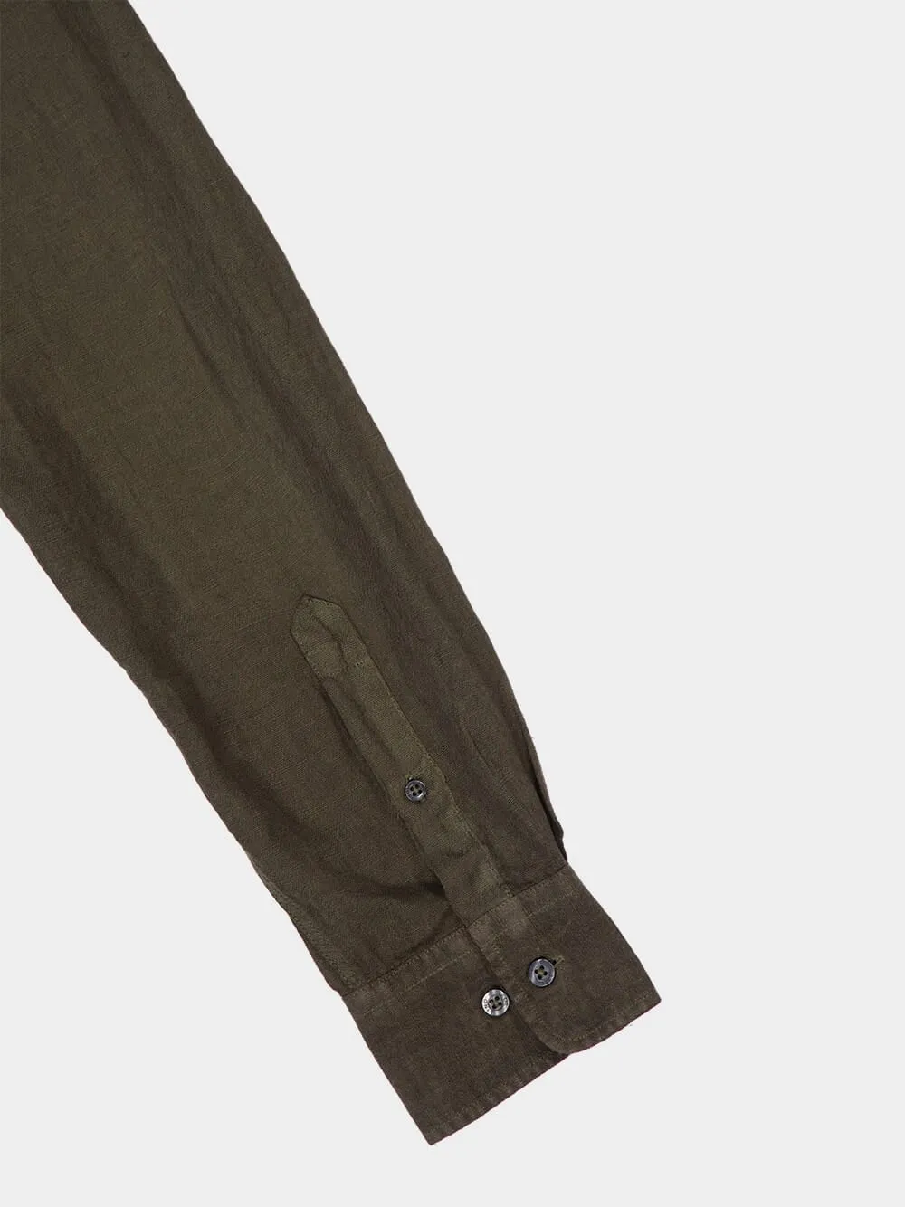 Military Green Slim-Fit Linen Shirt
