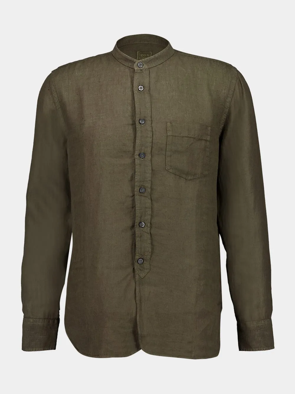 Military Green Slim-Fit Linen Shirt