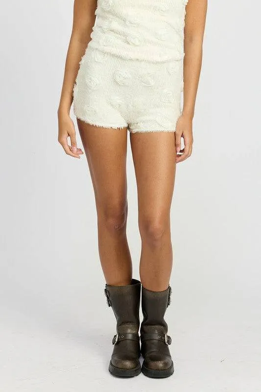 MINI SHORTS WITH 3D ROSETTES
