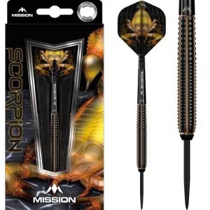Mission Scorpion Darts | Steel Tip | 90% Tungsten | Black & Gold Electro