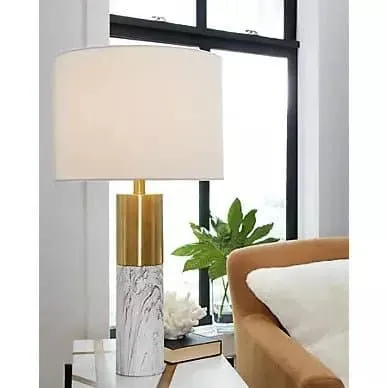 Modern Table Lamps in White and Gray Faux Marble (Set of 2)