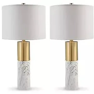 Modern Table Lamps in White and Gray Faux Marble (Set of 2)
