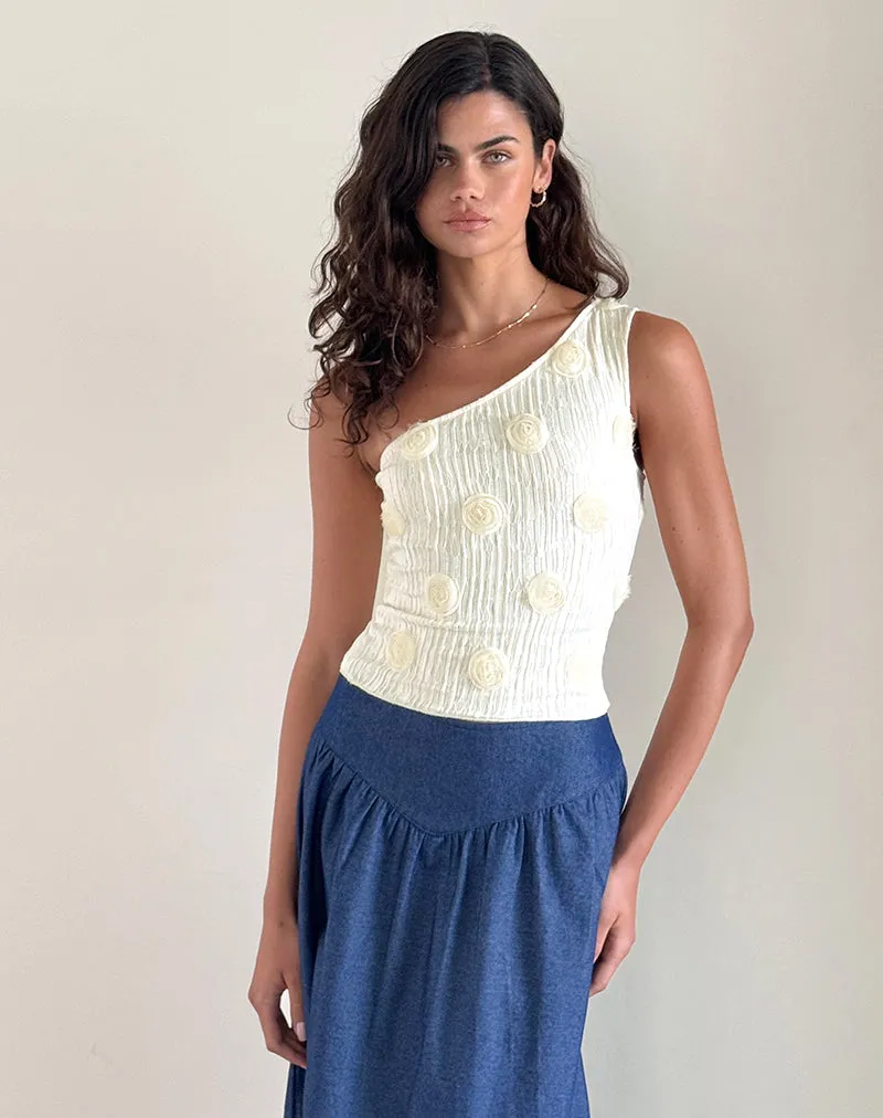 Moira One Shoulder Top in Textured Rose Ivory