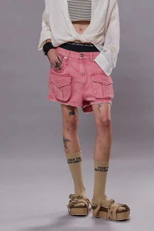 MULTI POCKET SHORTS - CORAL STRETCH