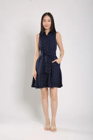 Nara Midi Dress in Navy Polka Dots