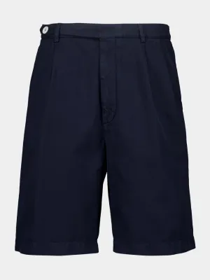 Navy Blue Tailored Woven Cotton Bermuda Shorts