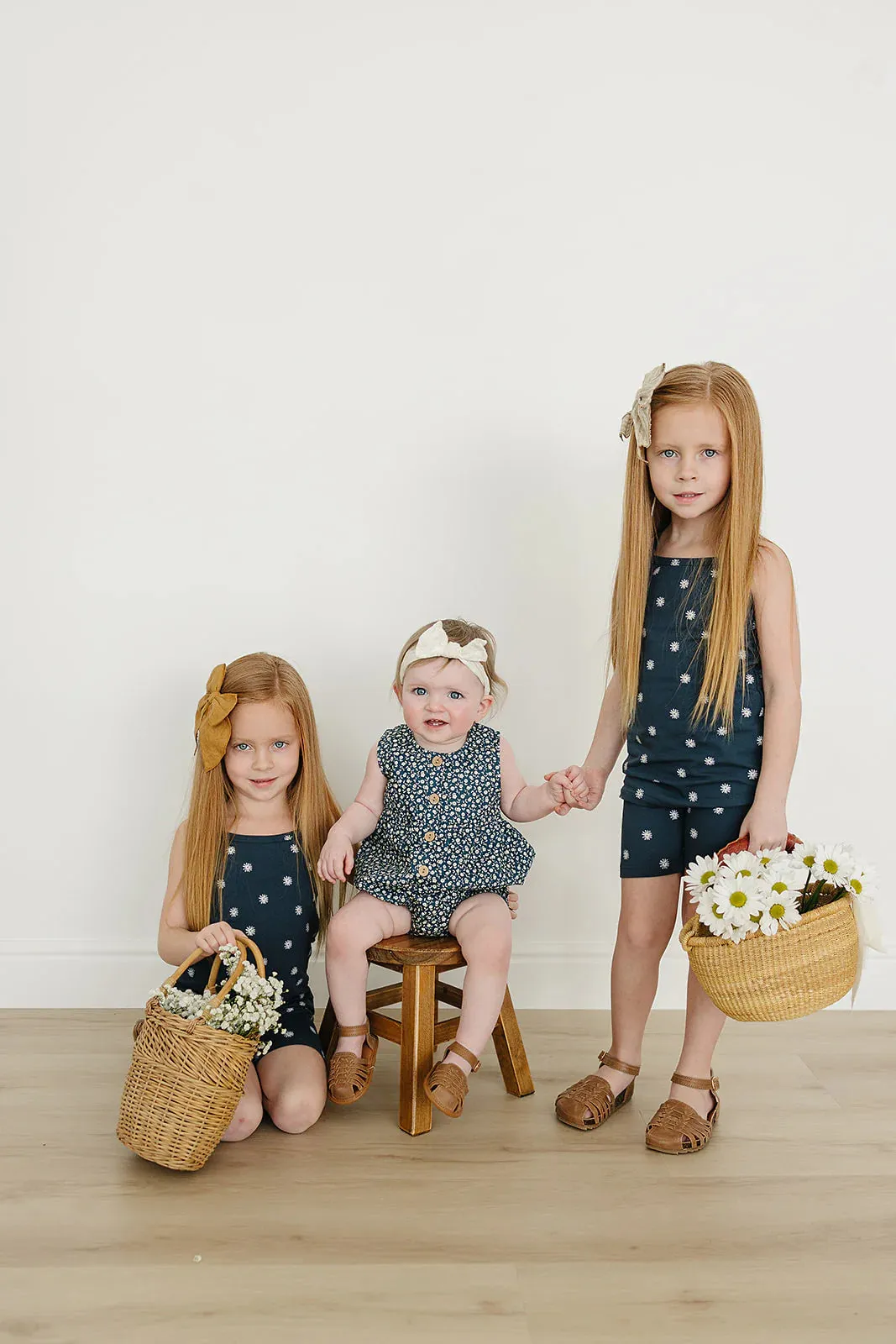 Navy Daisies Tank   Biker Short Set