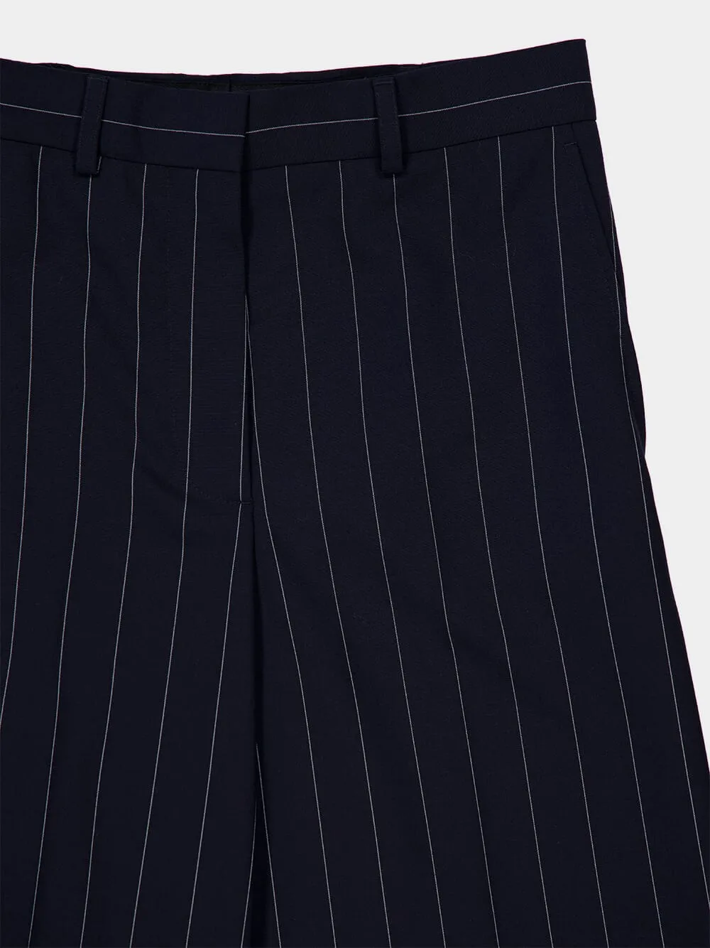 Navy Tailored Pinstripe Wool Shorts