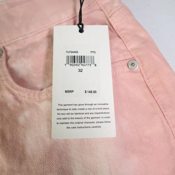 NEW  7 For All Mankind Monroe Pink Tie-dye High Rise Jean Cutoff Shorts Women 32