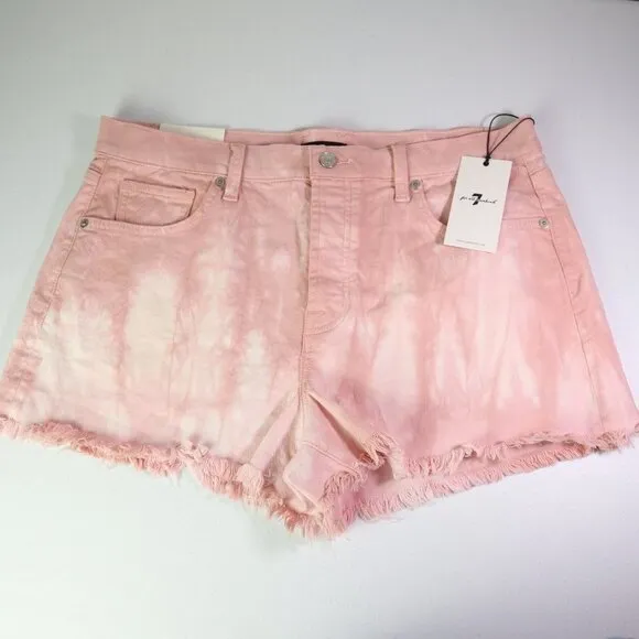 NEW  7 For All Mankind Monroe Pink Tie-dye High Rise Jean Cutoff Shorts Women 32