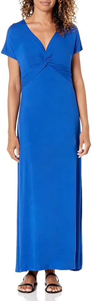New Amazon Essentials Women's Standard Twist Front Maxi Dress in Cobalt Blue, sz L!