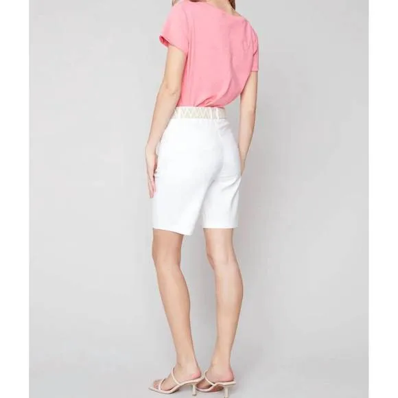 NEW CHARLIE B stretch bengaline shorts with belt in white