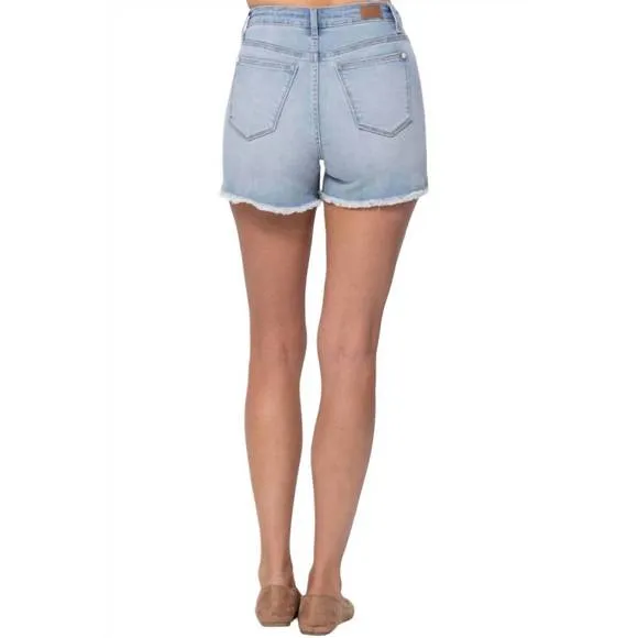 NEW JUDY BLUE high waist braided waistband shorts in blue