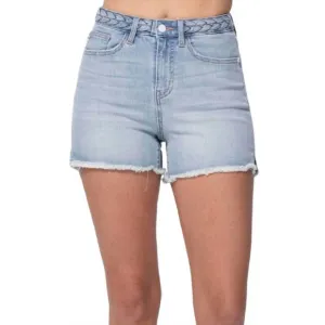 NEW JUDY BLUE high waist braided waistband shorts in blue