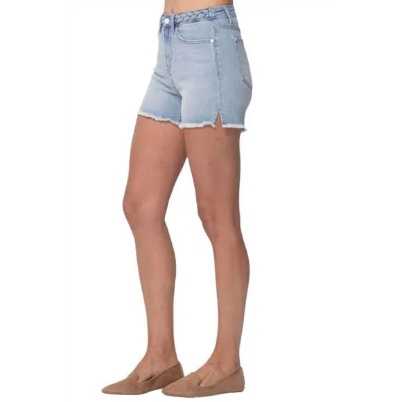 NEW JUDY BLUE high waist braided waistband shorts in blue
