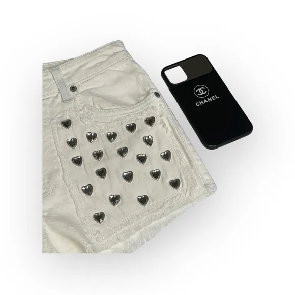 new LF ❤︎︎ Carmar ❤︎︎ Cut Off Fray Denim Shorts ❤︎︎ Crystal Hearts ❤︎︎ White 26