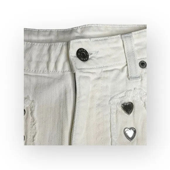 new LF ❤︎︎ Carmar ❤︎︎ Cut Off Fray Denim Shorts ❤︎︎ Crystal Hearts ❤︎︎ White 26