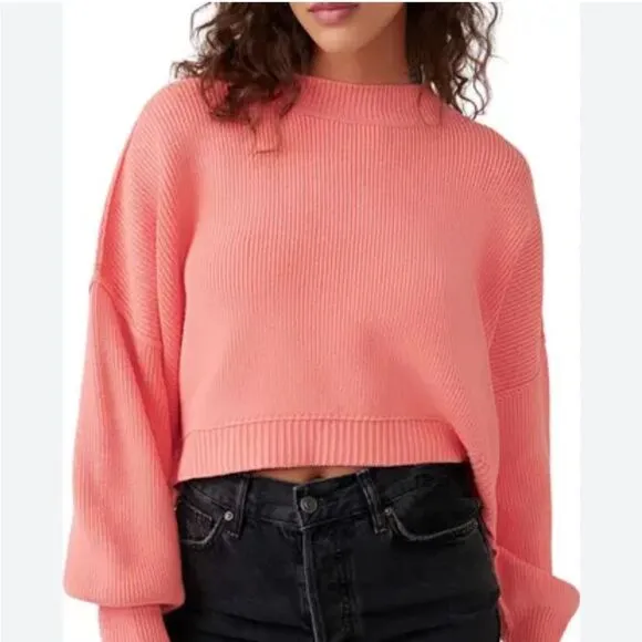 New Free People Easy Street CropPullover, XL Guava Juice Coral