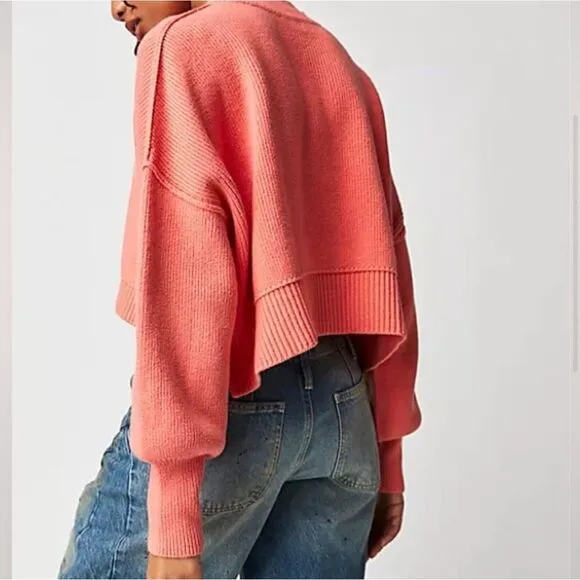 New Free People Easy Street CropPullover, XL Guava Juice Coral