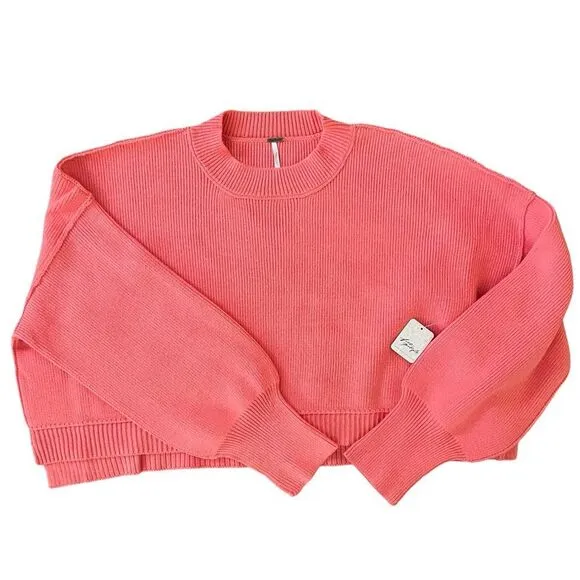 New Free People Easy Street CropPullover, XL Guava Juice Coral