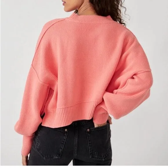 New Free People Easy Street CropPullover, XL Guava Juice Coral