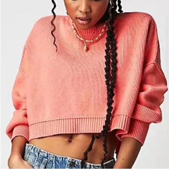 New Free People Easy Street CropPullover, XL Guava Juice Coral