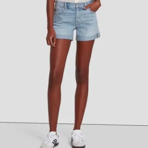 NWT 7 For All Mankind Broken Twill Mid Roll Short in Coco Privé Light Wash