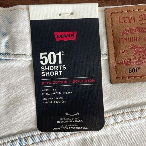 NWT Levi’s 501 Original Cutoff High-Rise Denim Shorts Snow Women Size 27 MSRP$69