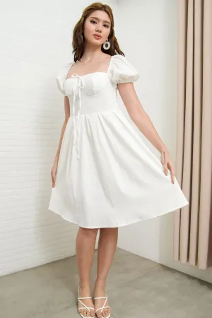 ODESSA Puff-Sleeve Padded Dress (White)