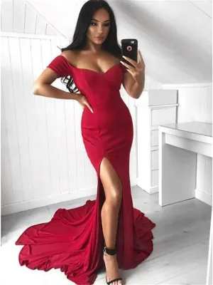 Off Shoulder Prom Dresses, Long Prom Dresses, Mermaid Side Slit Prom Dresses, Prom Dresses, BG0437