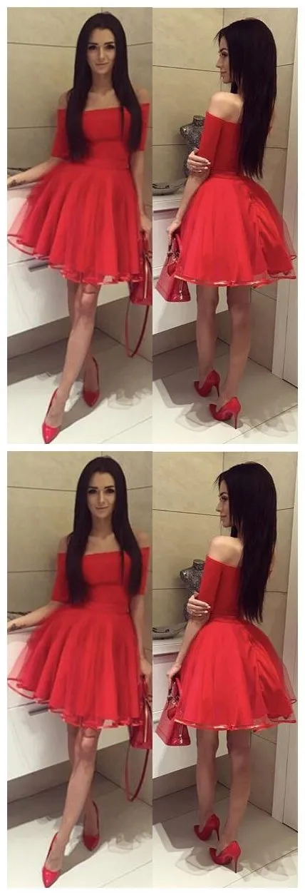 Off Shoulder Short Sleeves Red Short Cheap Homecoming Dresses Online, BDY0278